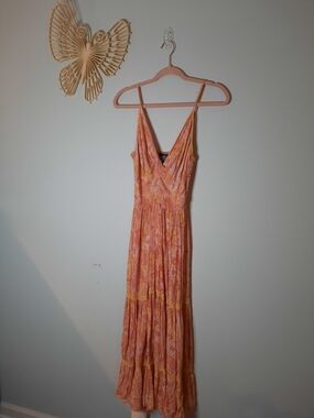 Angie Sz Small Peach & Yellow Floral Maxi Dress, Cutout, Summer, Spring